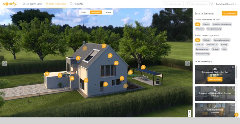 Screenshot des Smart Home Finders von Somfy